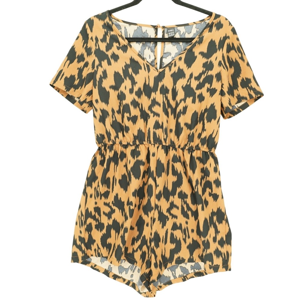 Shein V-Neck Leopard Print Romper M Baddie Indie Sleaze Mob Wife